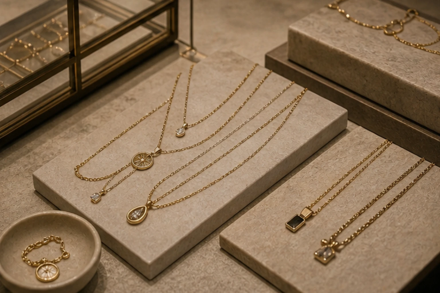 chain and pendant edit with layered necklaces charms and clean stone trays